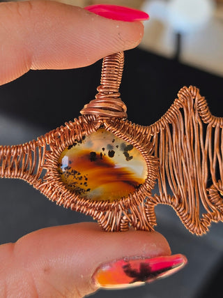 Wire Wrapped Paddlefish Pendant with a Montana Agate